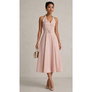 Burberry Vintage Pink Double Breasted Halter Top A-Line Dress